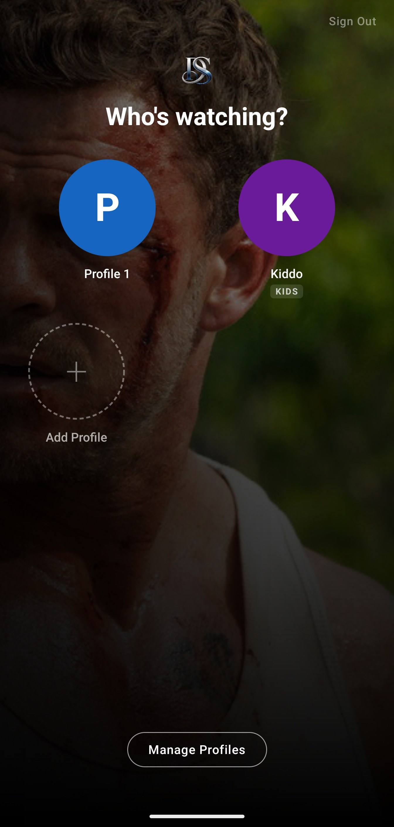 Profile chooser on a phone showing a regular profile and a Kids profile