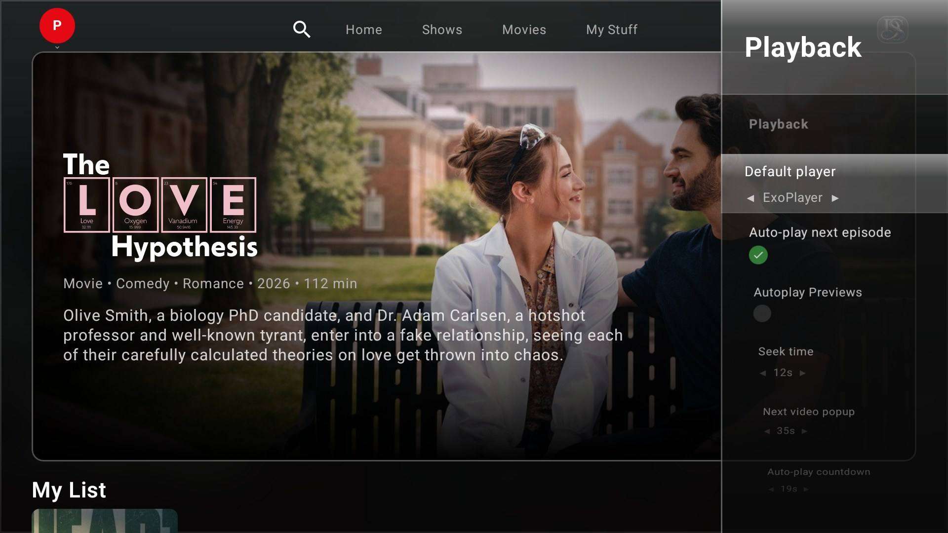 Playback settings on Android TV: default player, auto-play next episode and previews